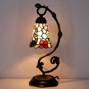 Tiffany Style Handcrafted Stained Glass Flower Butterfly Metal Leaf Base